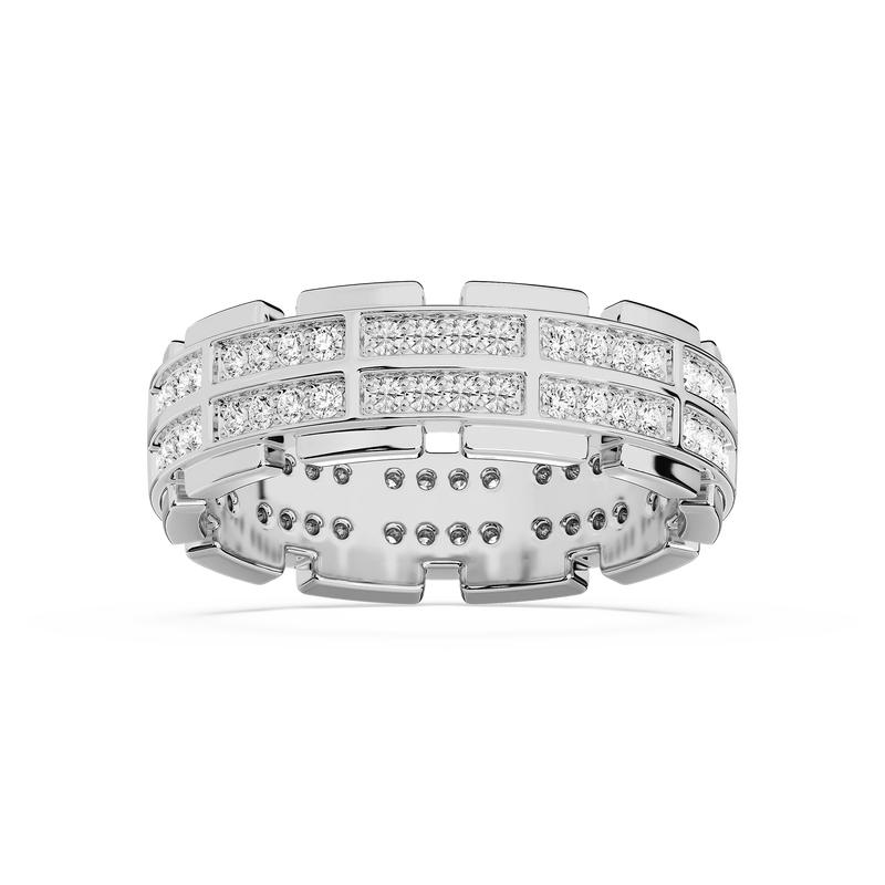 Timothy 1 ctw Round LGD 7.30mm Double Row Channel Mens Wedding Band - 14K White Gold
