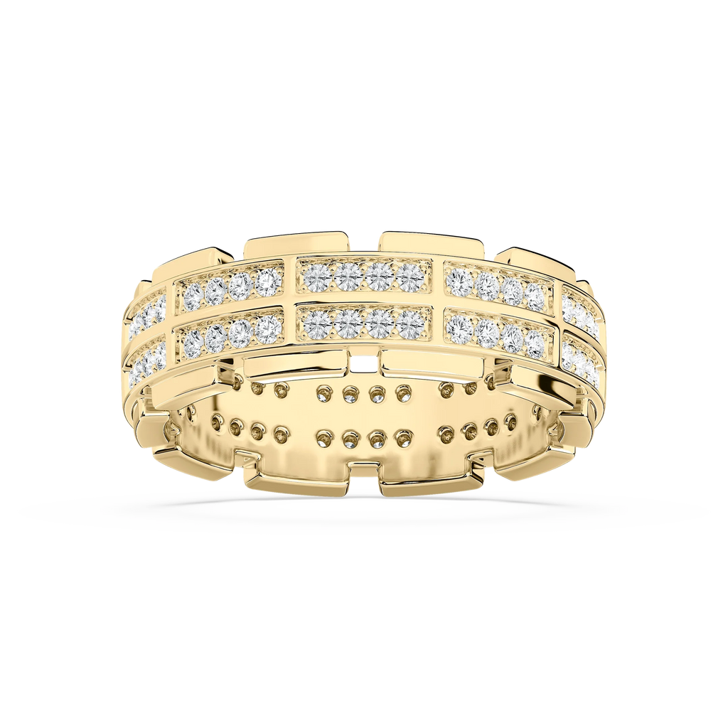 Timothy 1 ctw Round LGD 7.30mm Double Row Channel Mens Wedding Band - 14K Yellow Gold
