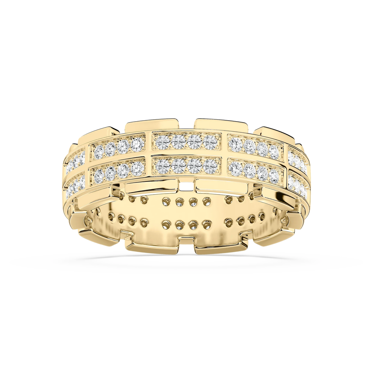 Timothy 1 ctw Round LGD 7.30mm Double Row Channel Mens Wedding Band - 14K Yellow Gold