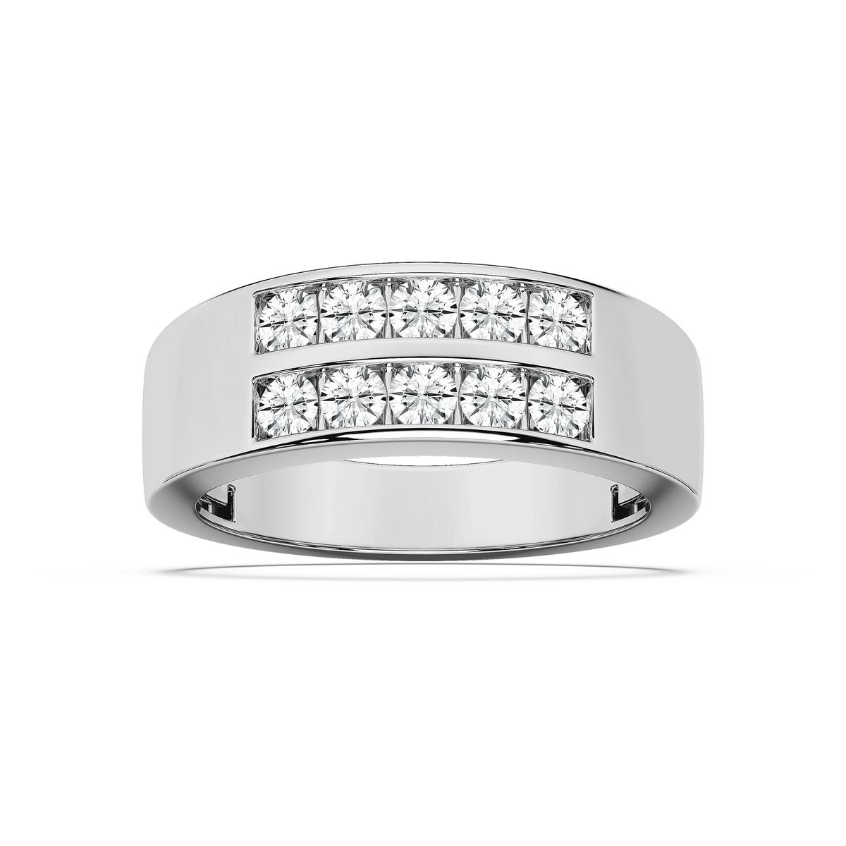Sebastian 1 ctw Round LGD 3.50mm Double Row Mens Wedding Band - 14K White Gold