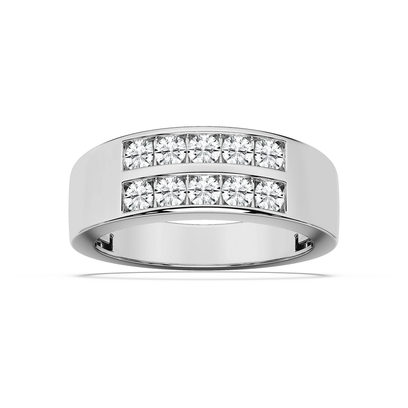 Sebastian 1 ctw Round LGD 3.50mm Double Row Mens Wedding Band - 14K White Gold