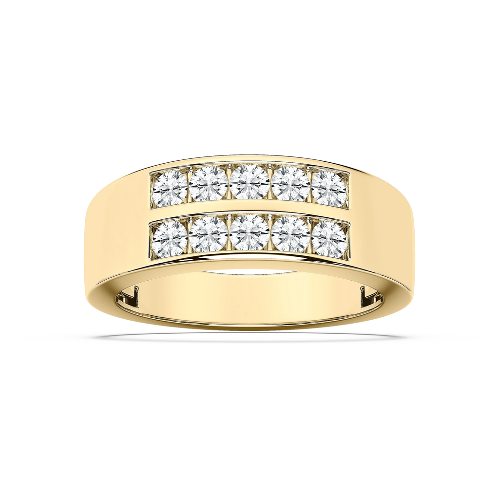 Sebastian 1 ctw Round LGD 3.50mm Double Row Mens Wedding Band - 14K Yellow Gold