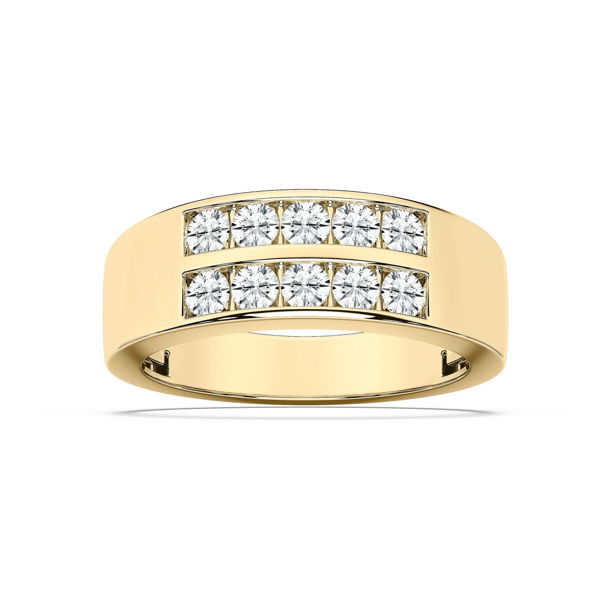 Sebastian 1 ctw Round LGD 3.50mm Double Row Mens Wedding Band - 14K Yellow Gold