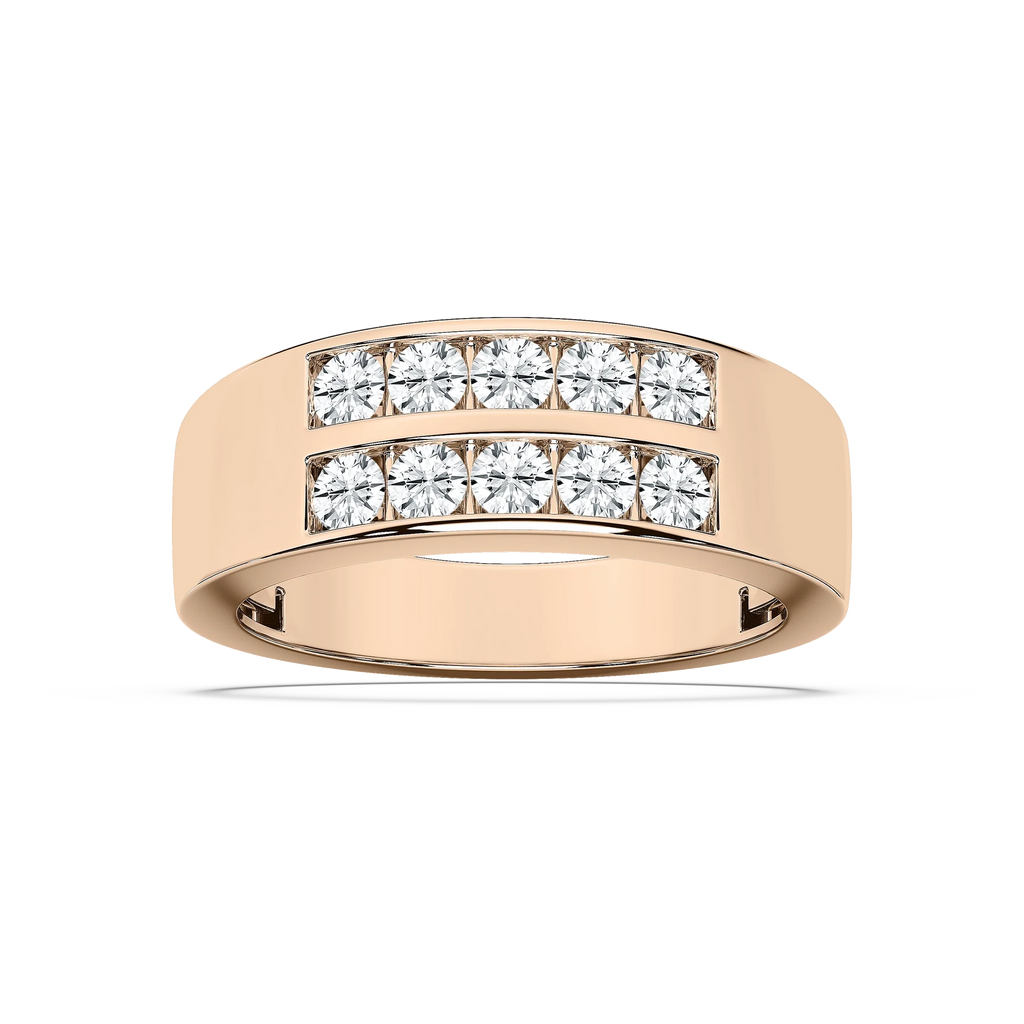 Sebastian 1 ctw Round LGD 3.50mm Double Row Mens Wedding Band - 14K Rose Gold