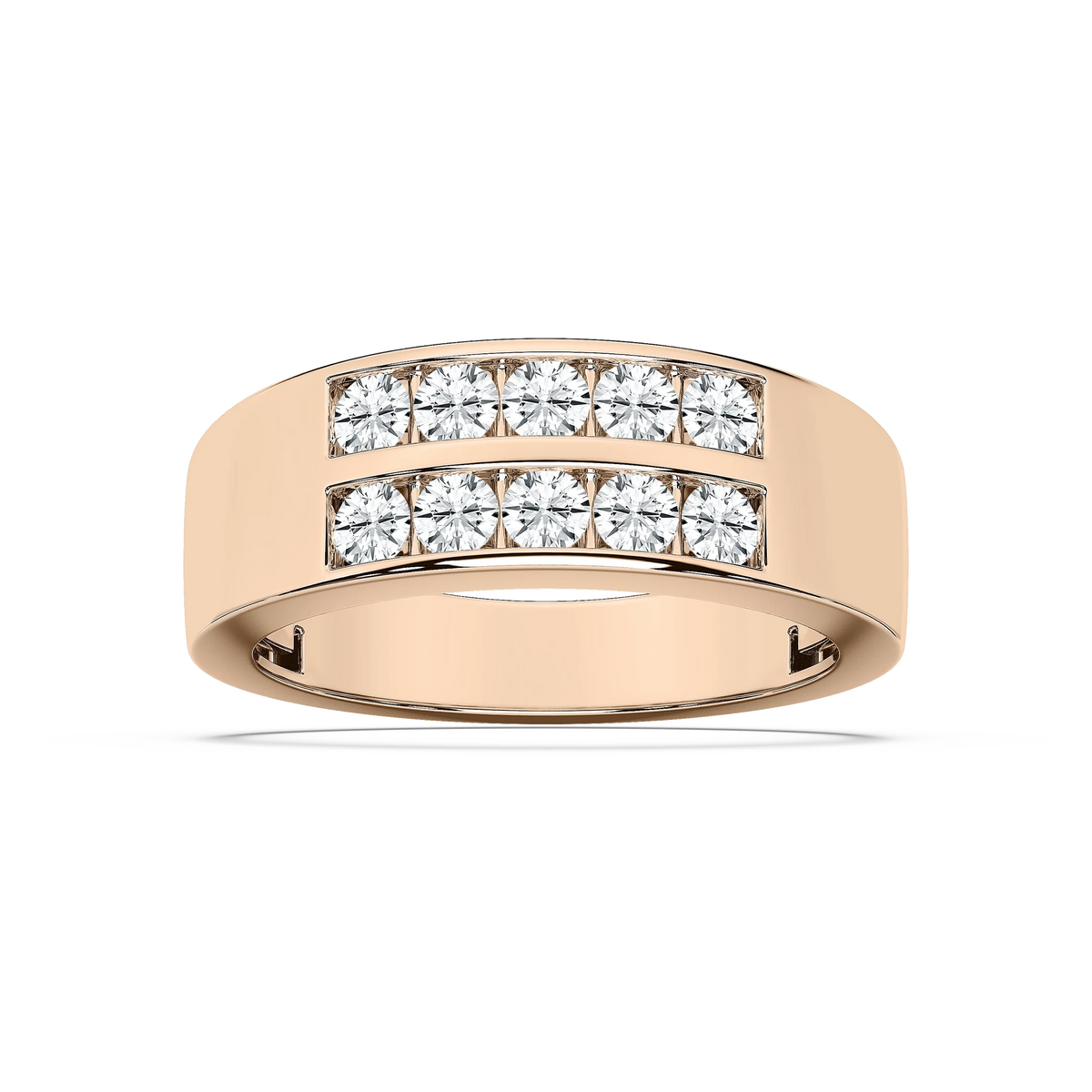 Sebastian 1 ctw Round LGD 3.50mm Double Row Mens Wedding Band - 14K Rose Gold