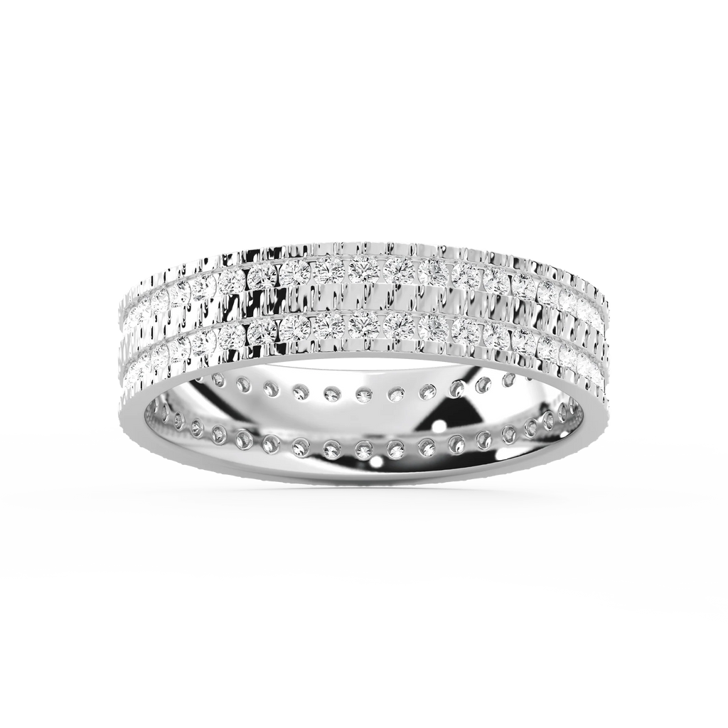 James 1 ctw Round LGD 5.4mm Double Row Mens Wedding Band - 14K White Gold