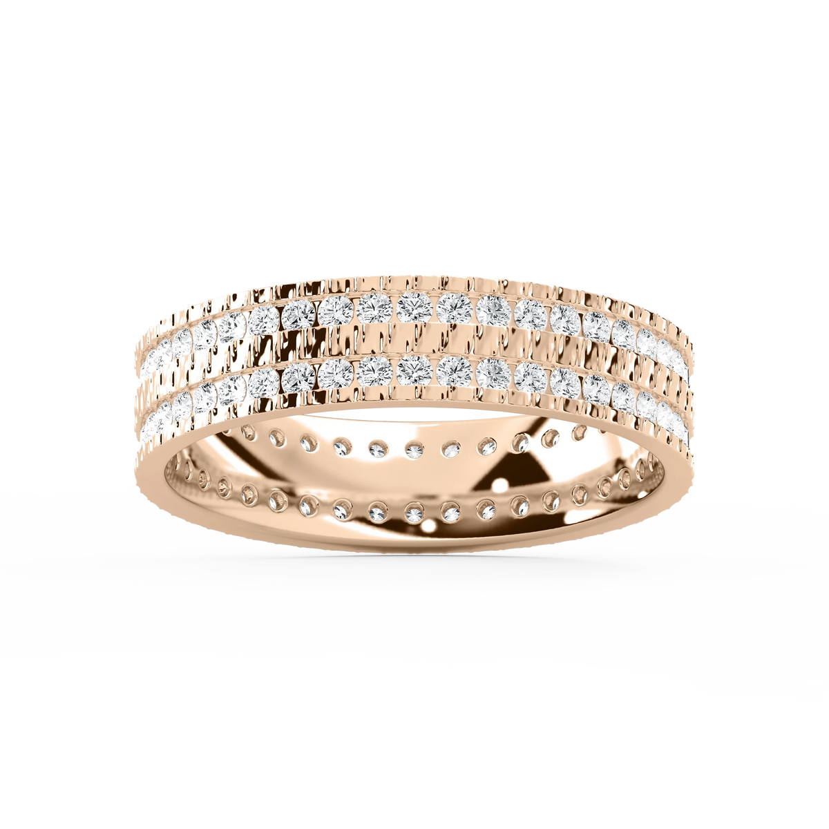 James 1 ctw Round LGD 5.4mm Double Row Mens Wedding Band - 14K Rose Gold