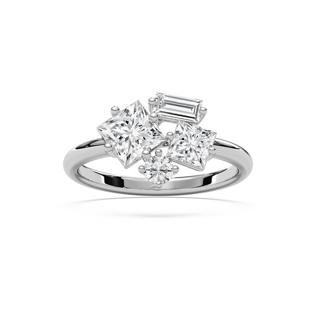 1 ½ ctw Princess, Baguette and Round LGD Mixed Shape Promise Ring - 14K White Gold