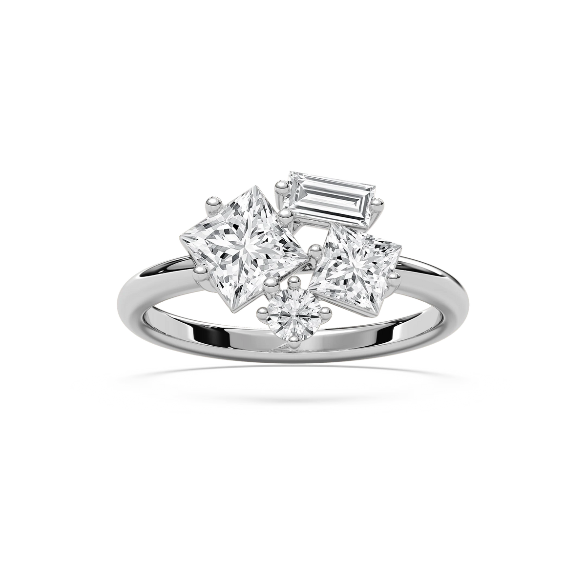 1 ½ ctw Princess, Baguette and Round LGD Mixed Shape Promise Ring - 14K White Gold