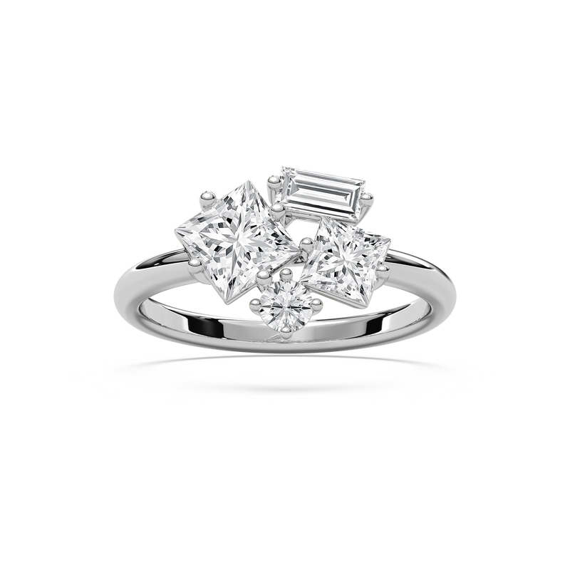 1 ½ ctw Princess, Baguette and Round LGD Mixed Shape Promise Ring - 14K White Gold