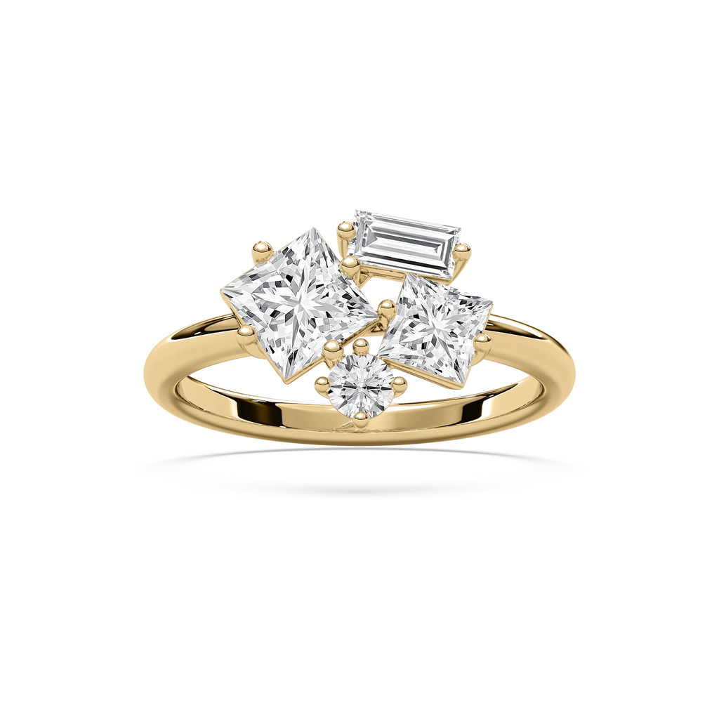 1 ½ ctw Princess, Baguette and Round LGD Mixed Shape Promise Ring - 14K Yellow Gold
