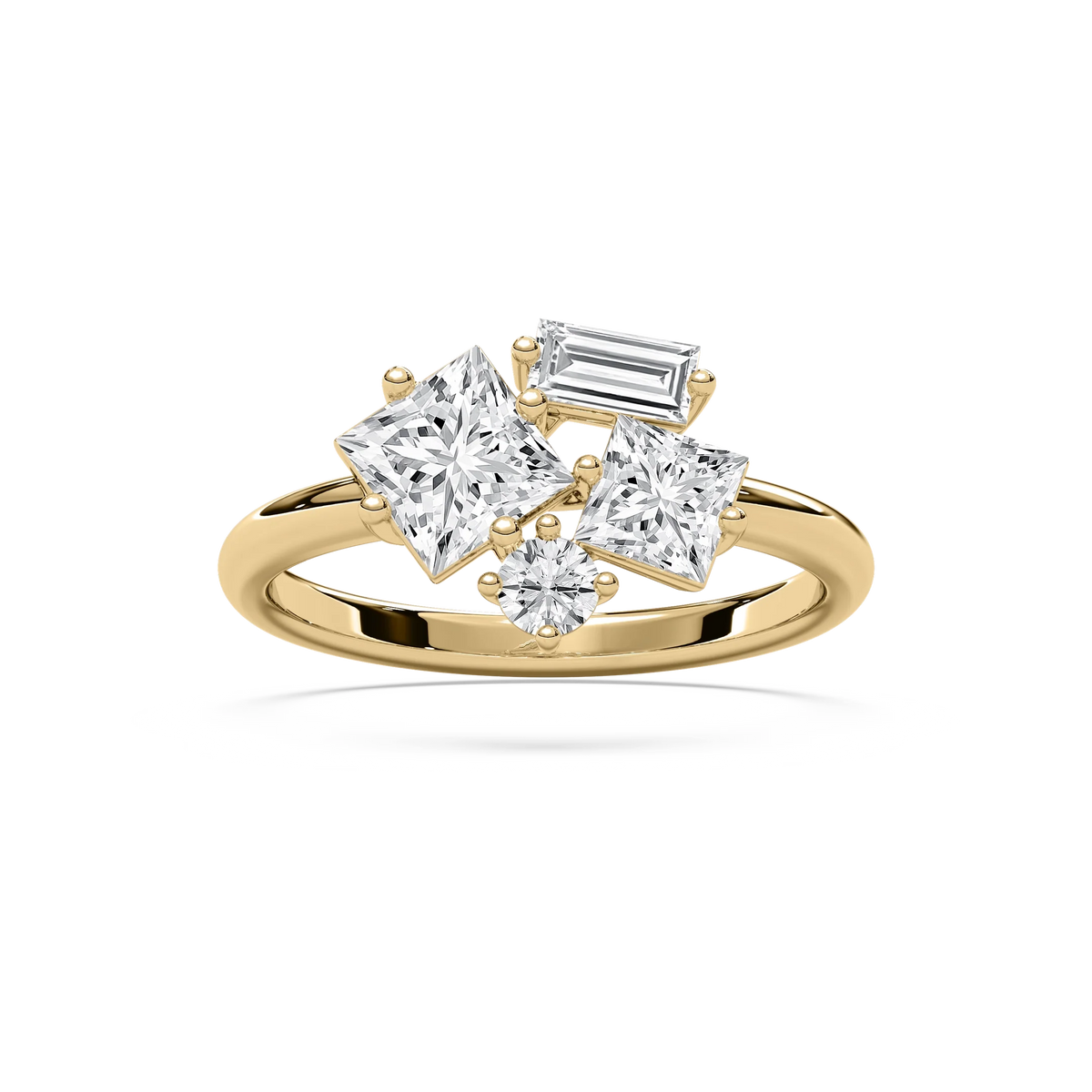 1 ½ ctw Princess, Baguette and Round LGD Mixed Shape Promise Ring - 14K Yellow Gold