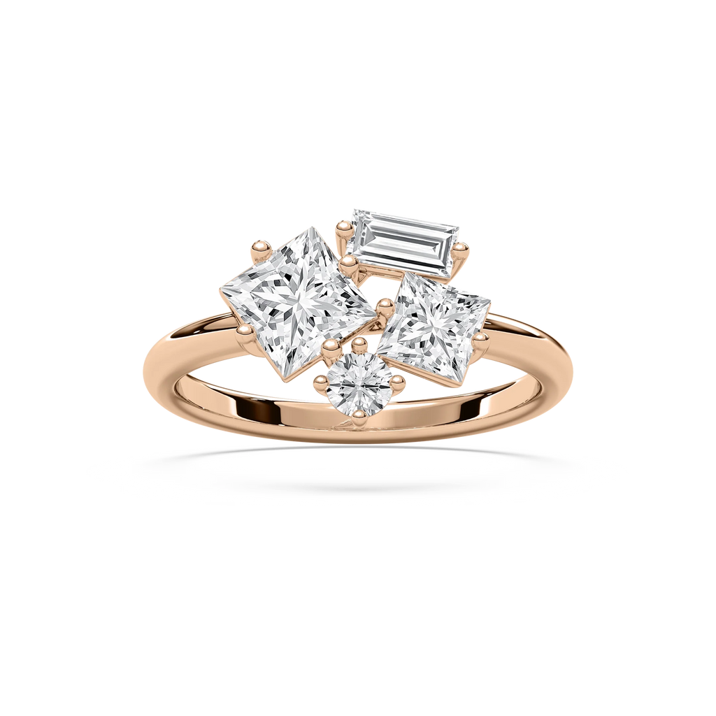 1 ½ ctw Princess, Baguette and Round LGD Mixed Shape Promise Ring - 14K Rose Gold
