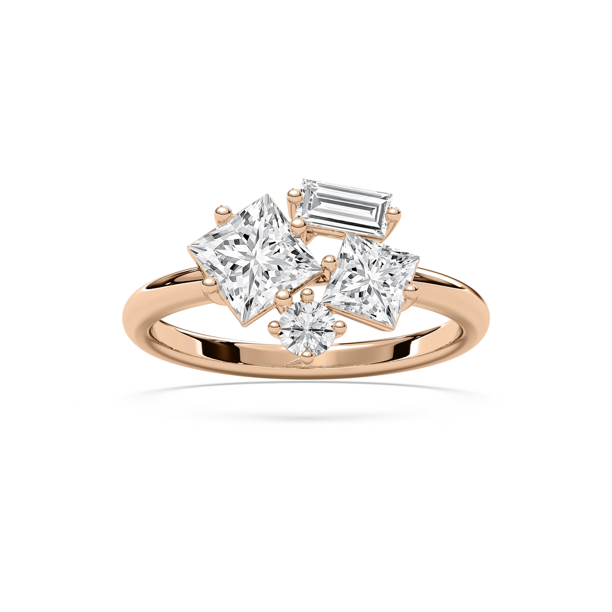 1 ½ ctw Princess, Baguette and Round LGD Mixed Shape Promise Ring - 14K Rose Gold