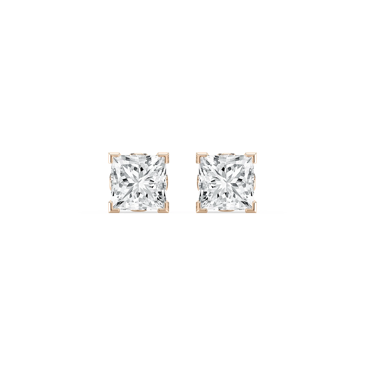 Princess LGD Filigree Scroll Stud Earrings - 14K Rose Gold / 2.0ctw
