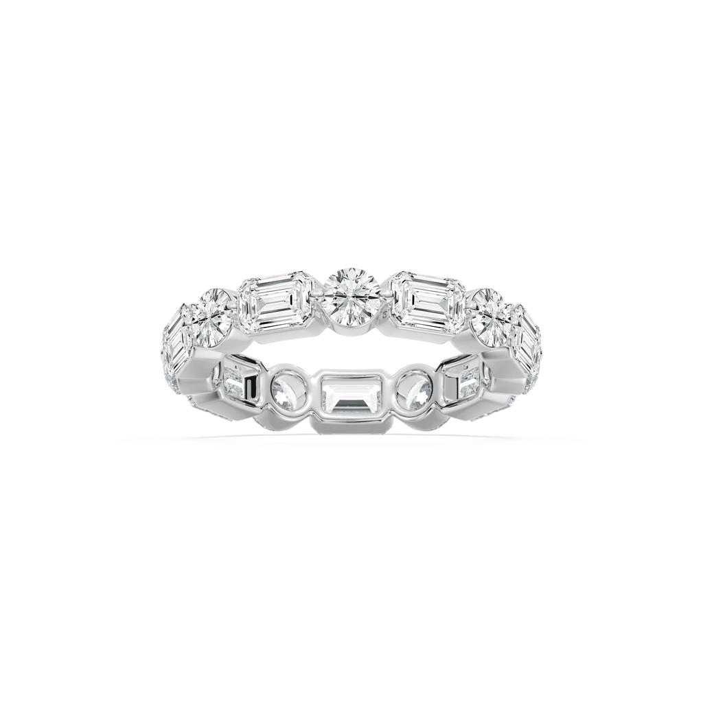 Josephine 4 ctw Emerald and Round LGD Shared Prong Eternity Band - 14K White Gold