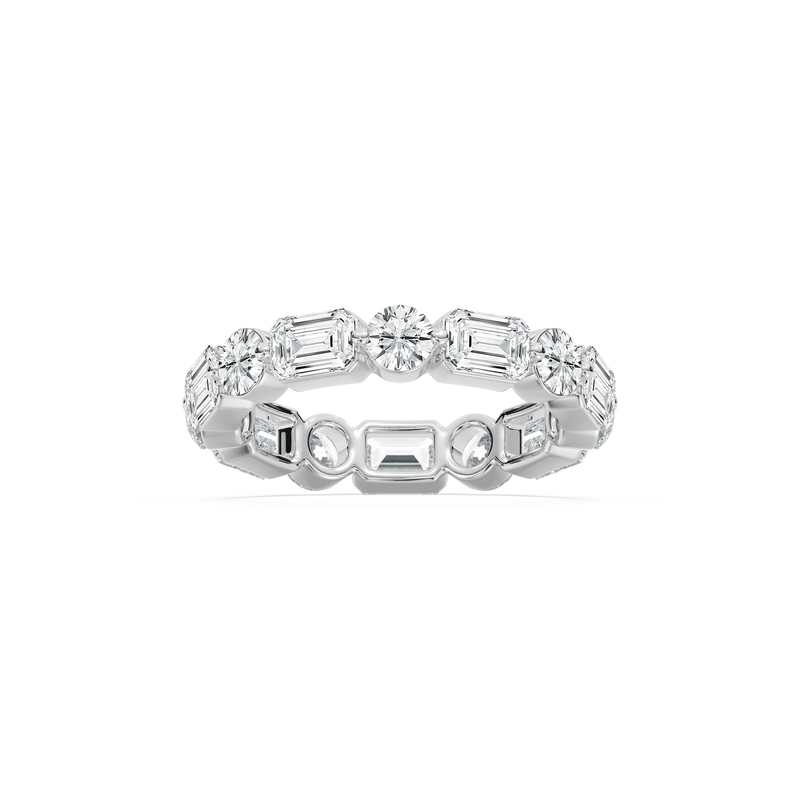 Josephine 4 ctw Emerald and Round LGD Shared Prong Eternity Band - 14K White Gold
