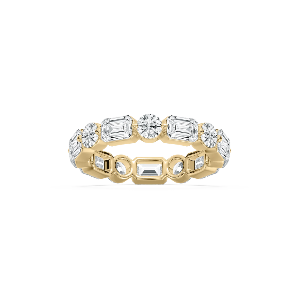 Josephine 4 ctw Emerald and Round LGD Shared Prong Eternity Band - 14K Yellow Gold