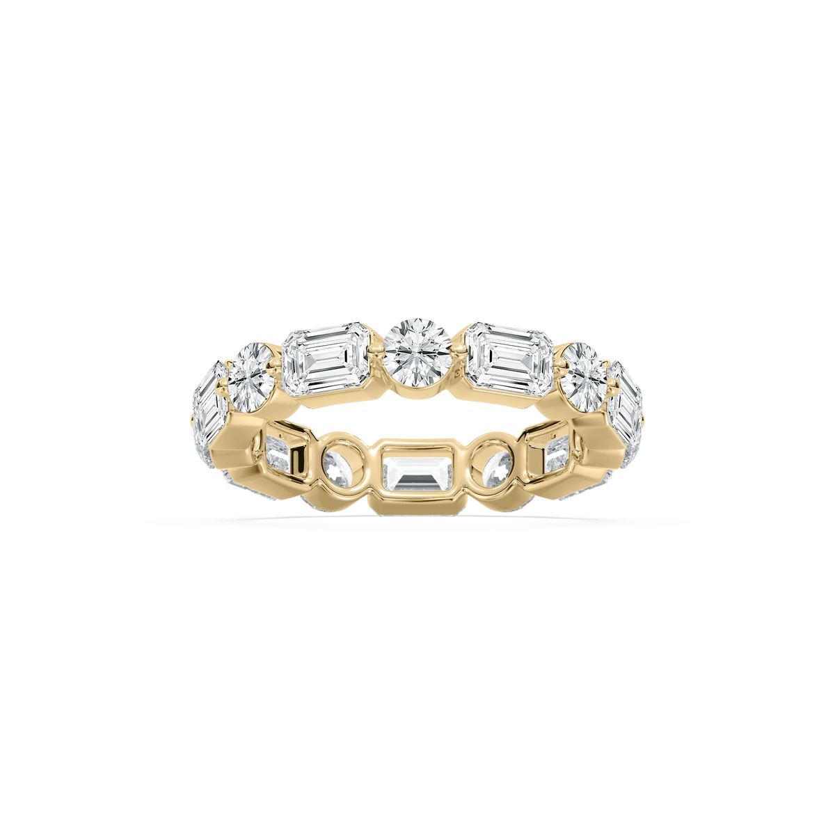 Josephine 4 ctw Emerald and Round LGD Shared Prong Eternity Band - 14K Yellow Gold