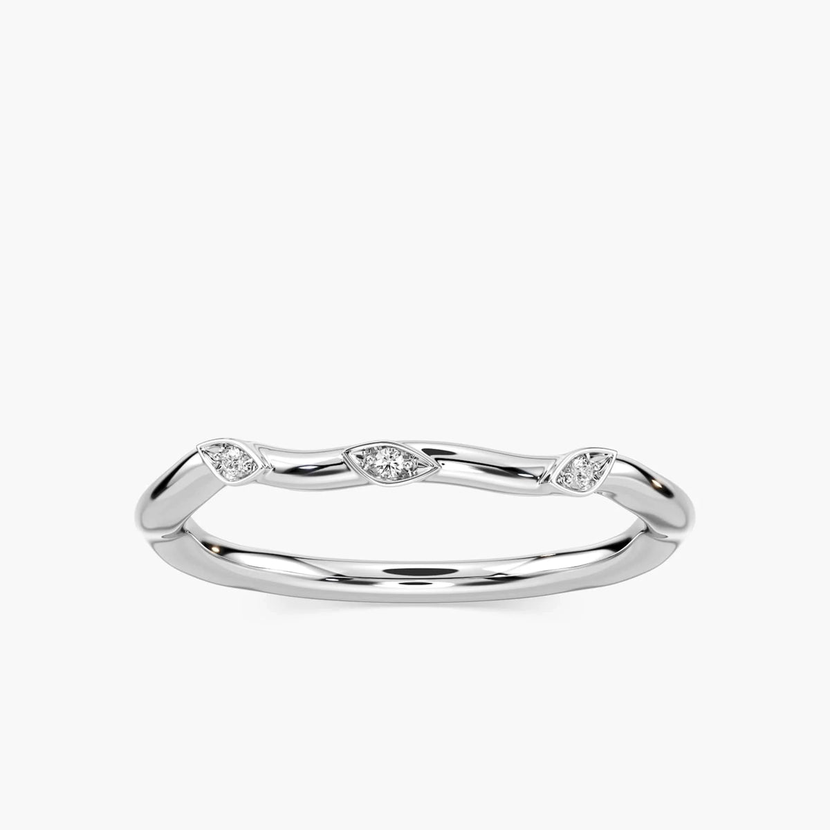Eden Diamond Accent Round LGD Leaf Motif Curved Band - 14K White Gold