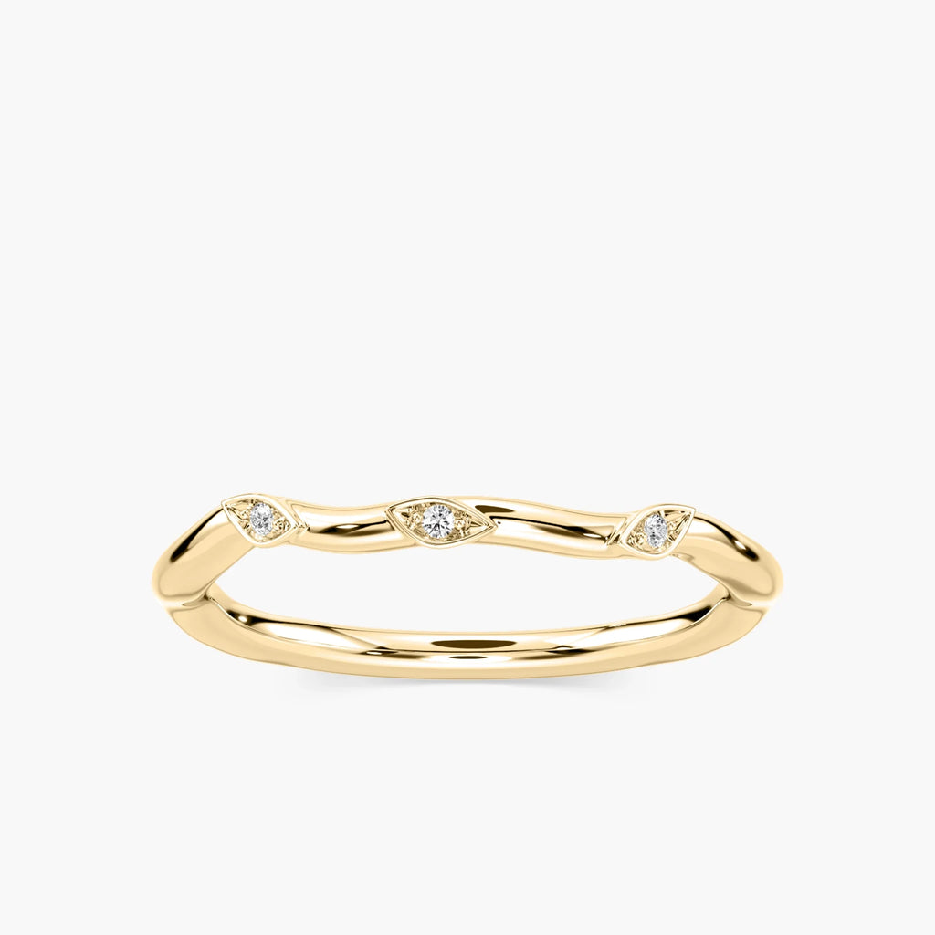 Eden Diamond Accent Round LGD Leaf Motif Curved Band - 18K Yellow Gold
