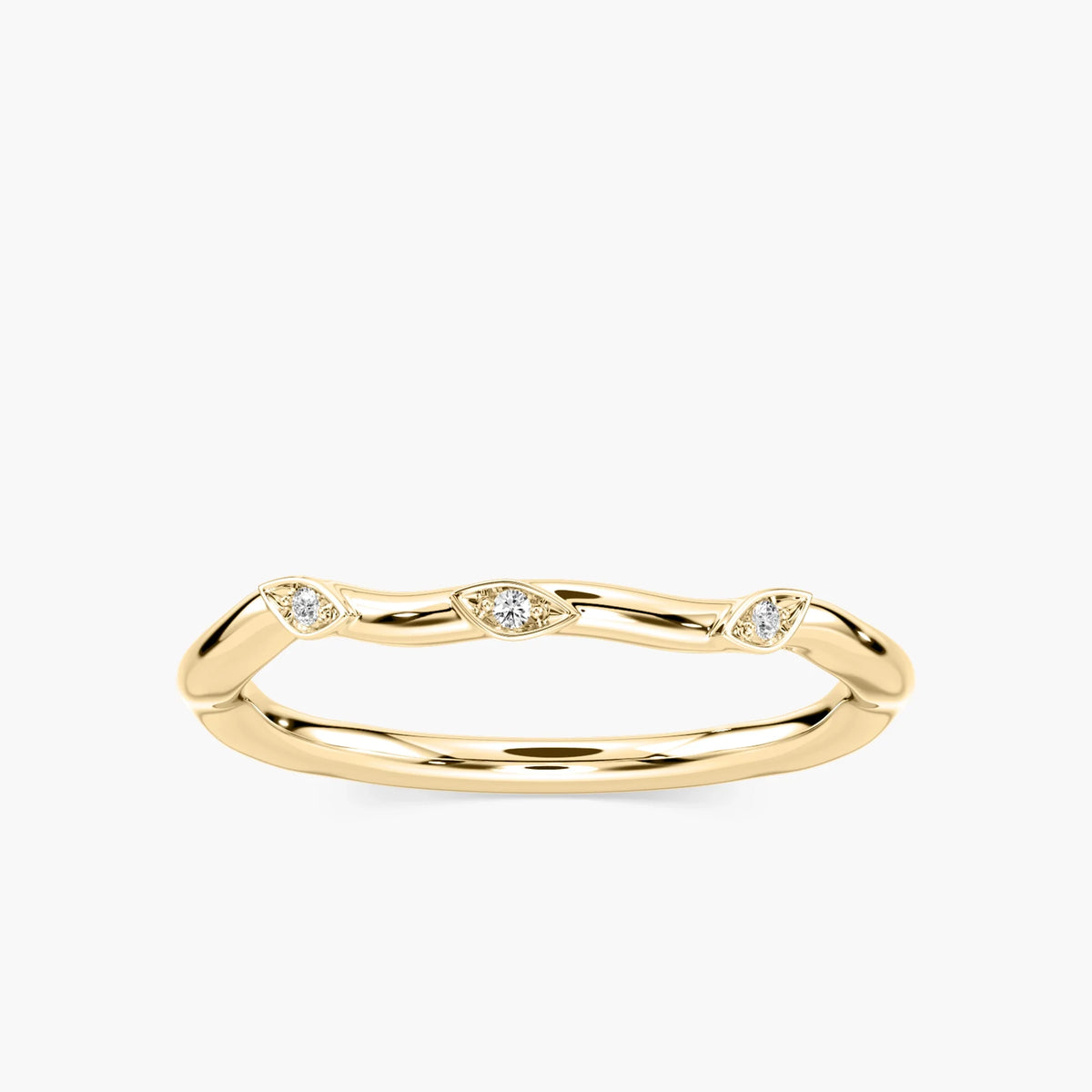 Eden Diamond Accent Round LGD Leaf Motif Curved Band - 18K Yellow Gold