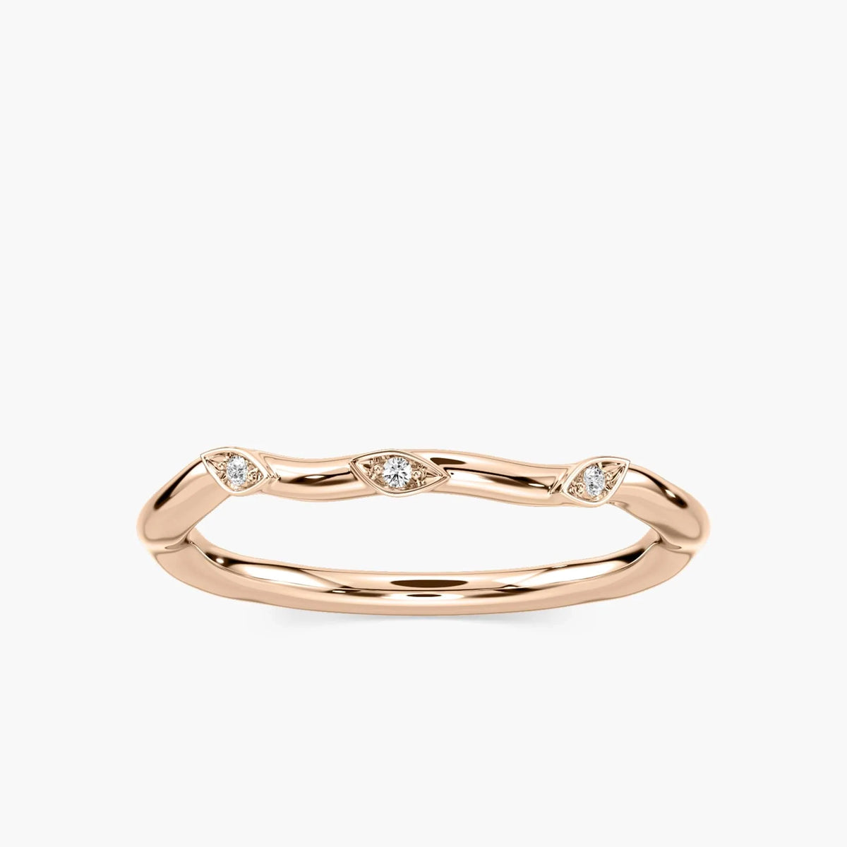 Eden Diamond Accent Round LGD Leaf Motif Curved Band - 18K Rose Gold
