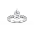 Edith Pear LGD Accent Milgrain Side Stone Engagement Ring - 14K White Gold