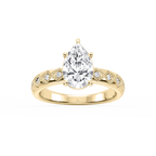 Edith Pear LGD Accent Milgrain Side Stone Engagement Ring - 14K Yellow Gold