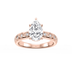 Edith Pear LGD Accent Milgrain Side Stone Engagement Ring - 14K Rose Gold