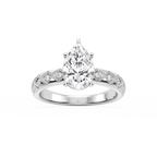 Edith Pear LGD Accent Milgrain Side Stone Engagement Ring - Platinum
