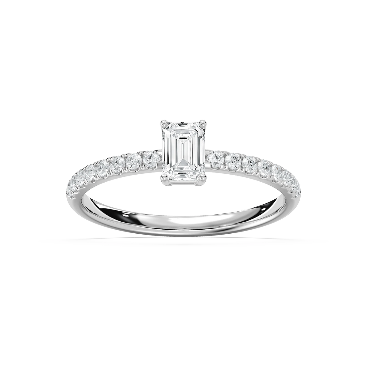 Eirlys 3/4 ctw Emerald LGD Petite Side Stone Promise Ring - 14K White Gold