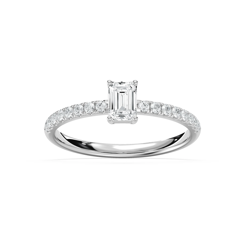 Eirlys 3/4 ctw Emerald LGD Petite Side Stone Promise Ring - 14K White Gold