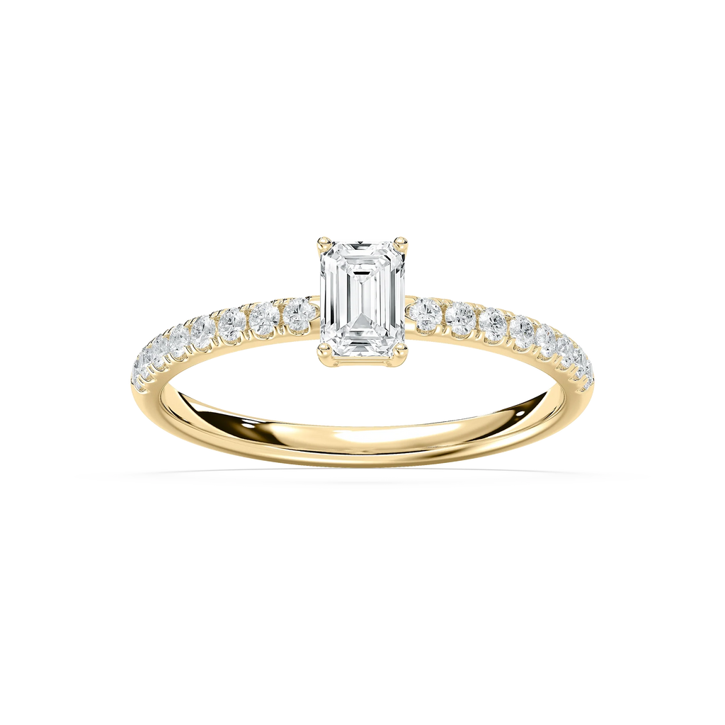 Eirlys 3/4 ctw Emerald LGD Petite Side Stone Promise Ring - 14K Yellow Gold