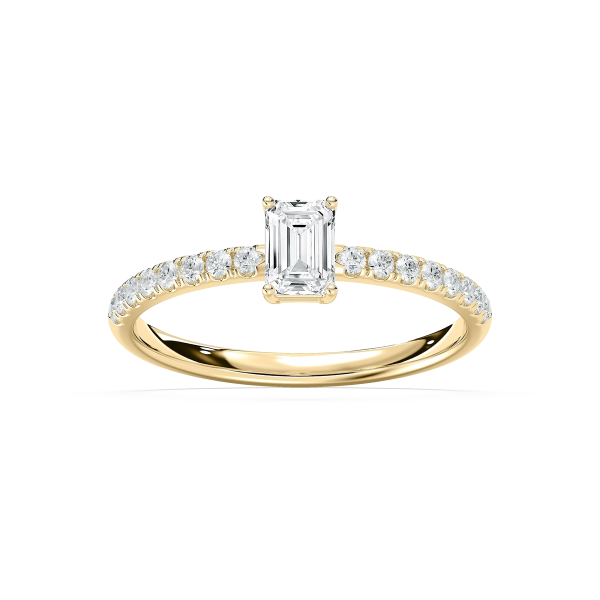 Eirlys 3/4 ctw Emerald LGD Petite Side Stone Promise Ring - 14K Yellow Gold