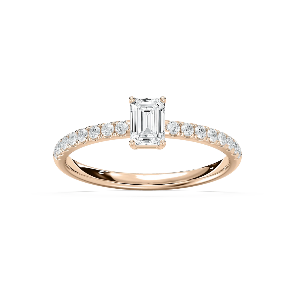 Eirlys 3/4 ctw Emerald LGD Petite Side Stone Promise Ring - 14K Rose Gold