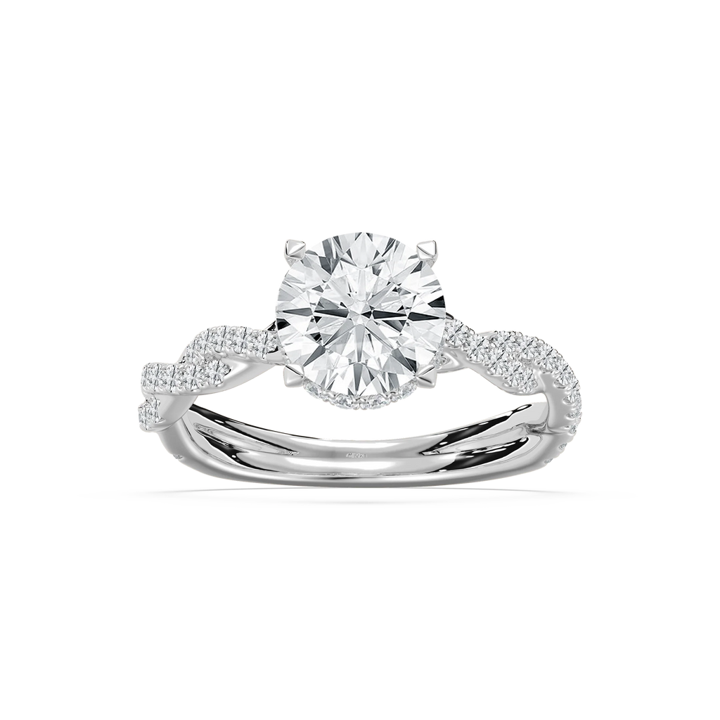 Elise 2 ½ ctw Round LGD Pave Twist Hidden Halo Engagement Ring - 14K White Gold / F-VS2