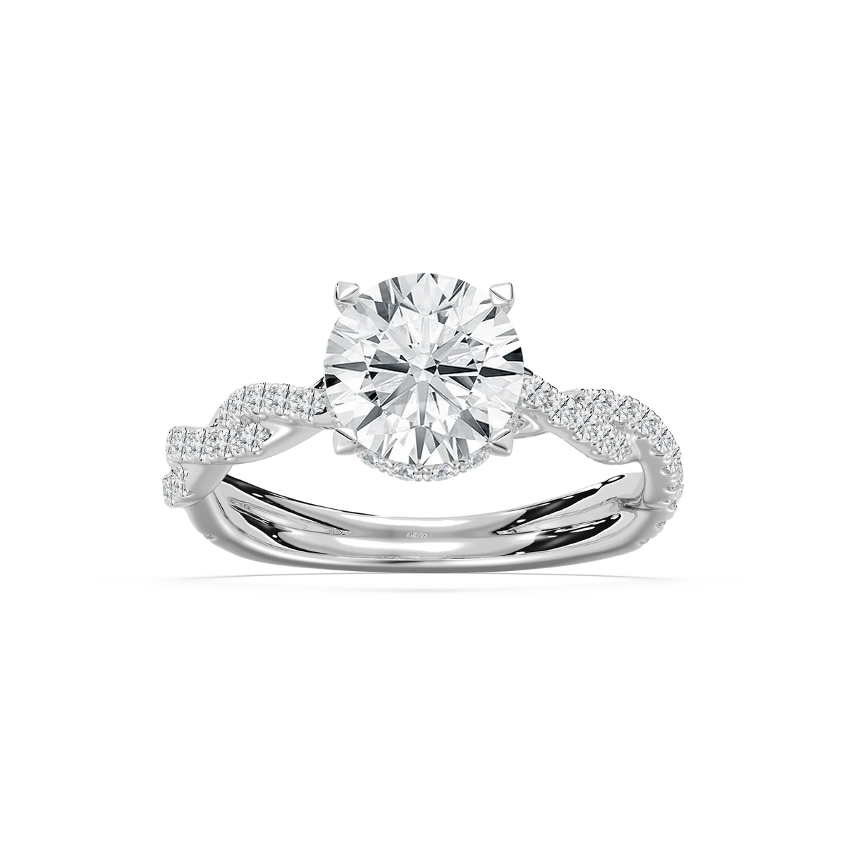 Elise 2 ½ ctw Round LGD Pave Twist Hidden Halo Engagement Ring - 14K White Gold / F-VS2