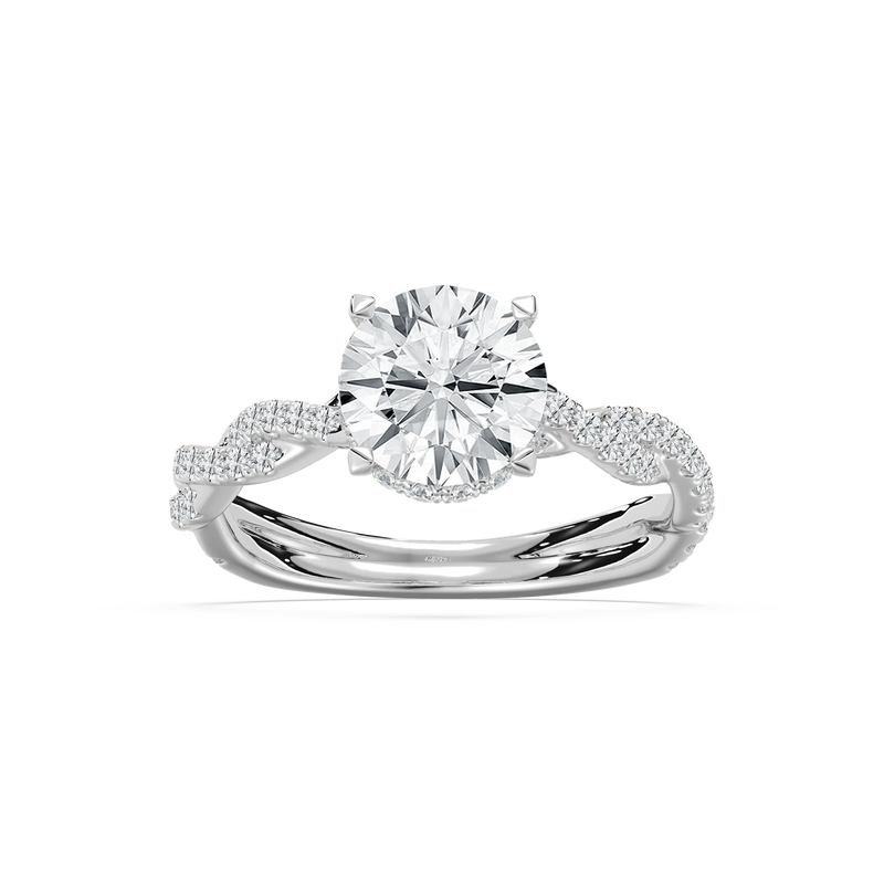 Elise 2 ½ ctw Round LGD Pave Twist Hidden Halo Engagement Ring - 14K White Gold / F-VS2