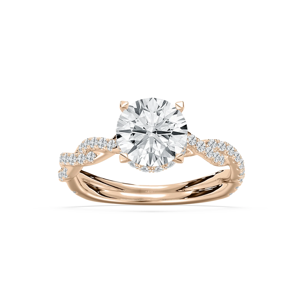 Elise 2 ½ ctw Round LGD Pave Twist Hidden Halo Engagement Ring - 14K Rose Gold / F-VS2