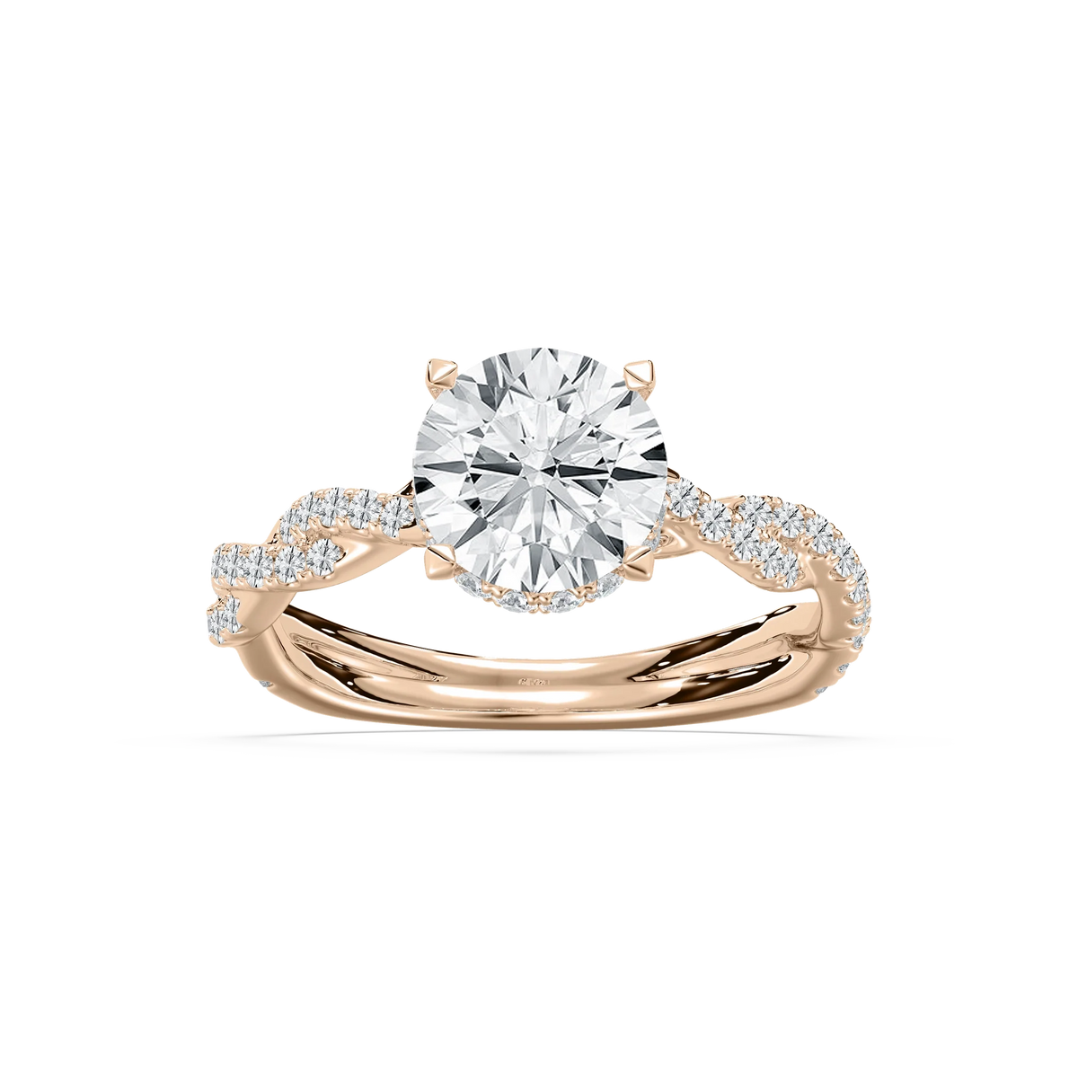Elise 2 ½ ctw Round LGD Pave Twist Hidden Halo Engagement Ring - 14K Rose Gold / F-VS2