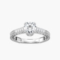 Ella Round LGD Vintage Antique Crown Side Stone Engagement Ring - 14K White Gold
