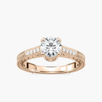 Ella Round LGD Vintage Antique Crown Side Stone Engagement Ring - 14K Rose Gold