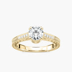 Ella Round LGD Vintage Antique Crown Side Stone Engagement Ring - 18K Yellow Gold