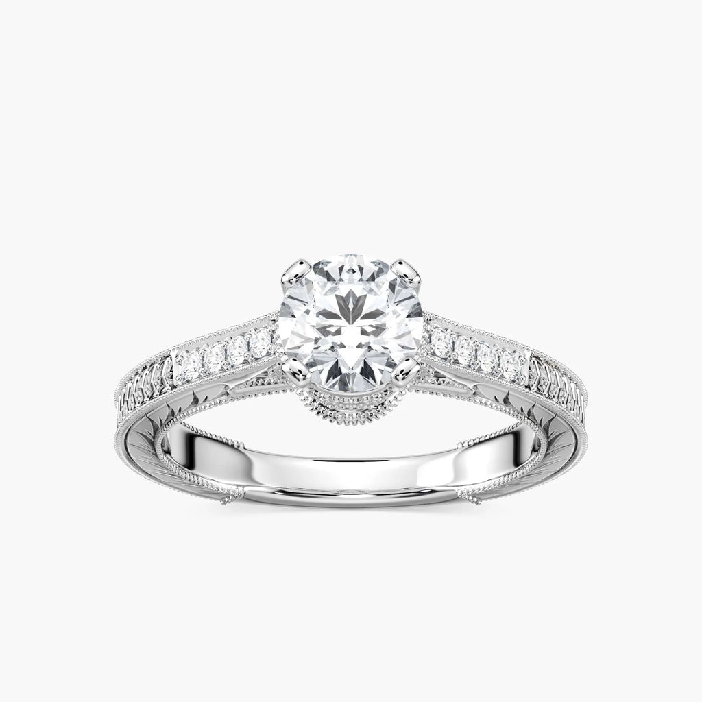 Ella Round LGD Vintage Antique Crown Side Stone Engagement Ring - Platinum