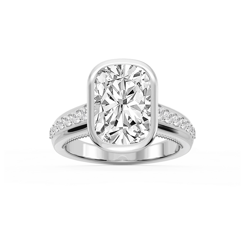 Ellen Elongated Cushion LGD Bezel Side Stone Engagement Ring - 14K White Gold