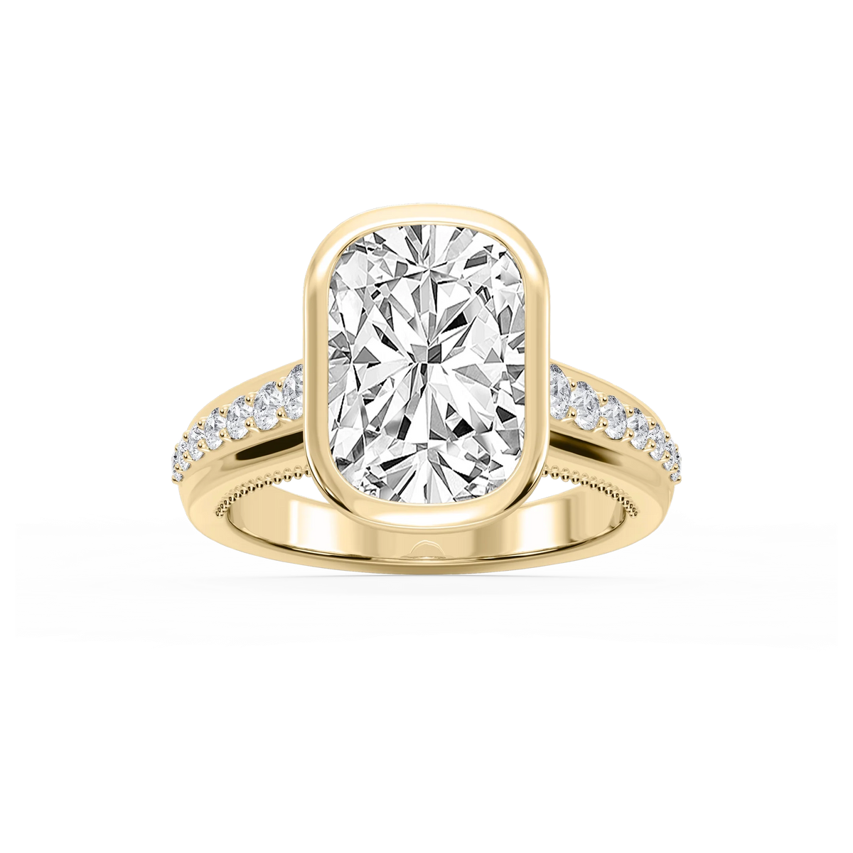 Ellen Elongated Cushion LGD Bezel Side Stone Engagement Ring - 14K Yellow Gold
