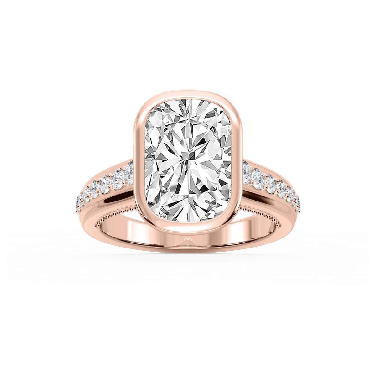 Ellen Elongated Cushion LGD Bezel Side Stone Engagement Ring - 14K Rose Gold