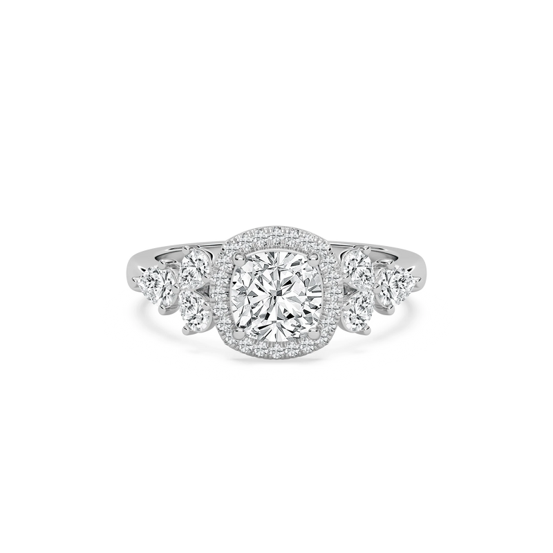 Ember 3 ²⁄₃ ctw Cushion LGD Pear Sides Halo Engagement Ring - 14K White Gold / F-VS2