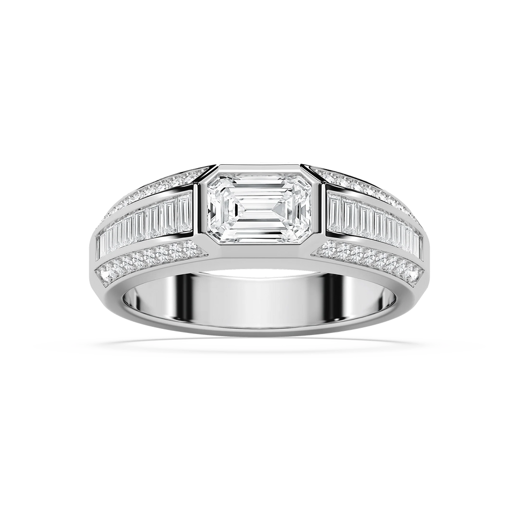 Theodore 2 ⅜ ctw Emerald, Baguette and Round LGD 4.45mm East West Bezel Mens Wedding Band